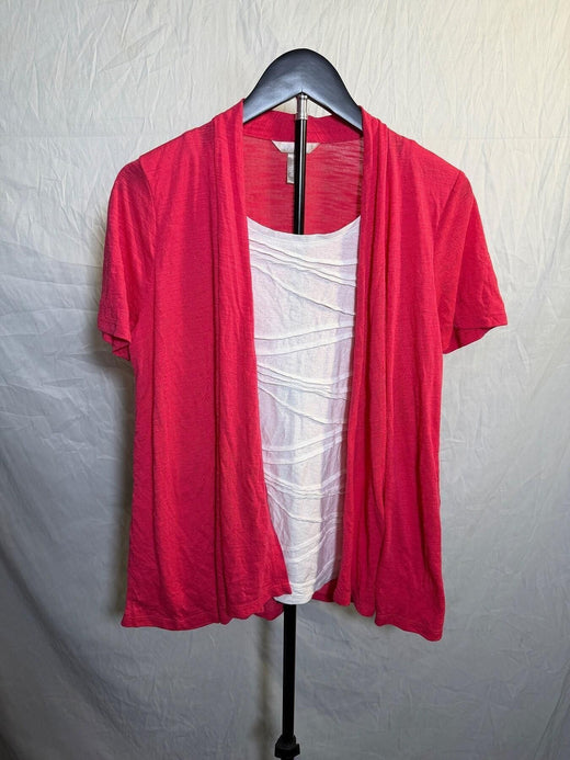 White Stag Women's Layered Look Short Sleeve Cardigan Top S/CH Creme Rouge - Wormhole Thrift