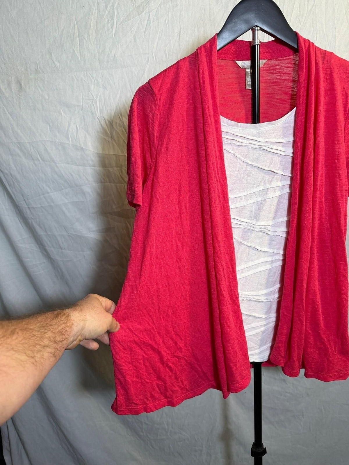 White Stag Women's Layered Look Short Sleeve Cardigan Top S/CH Creme Rouge - Wormhole Thrift