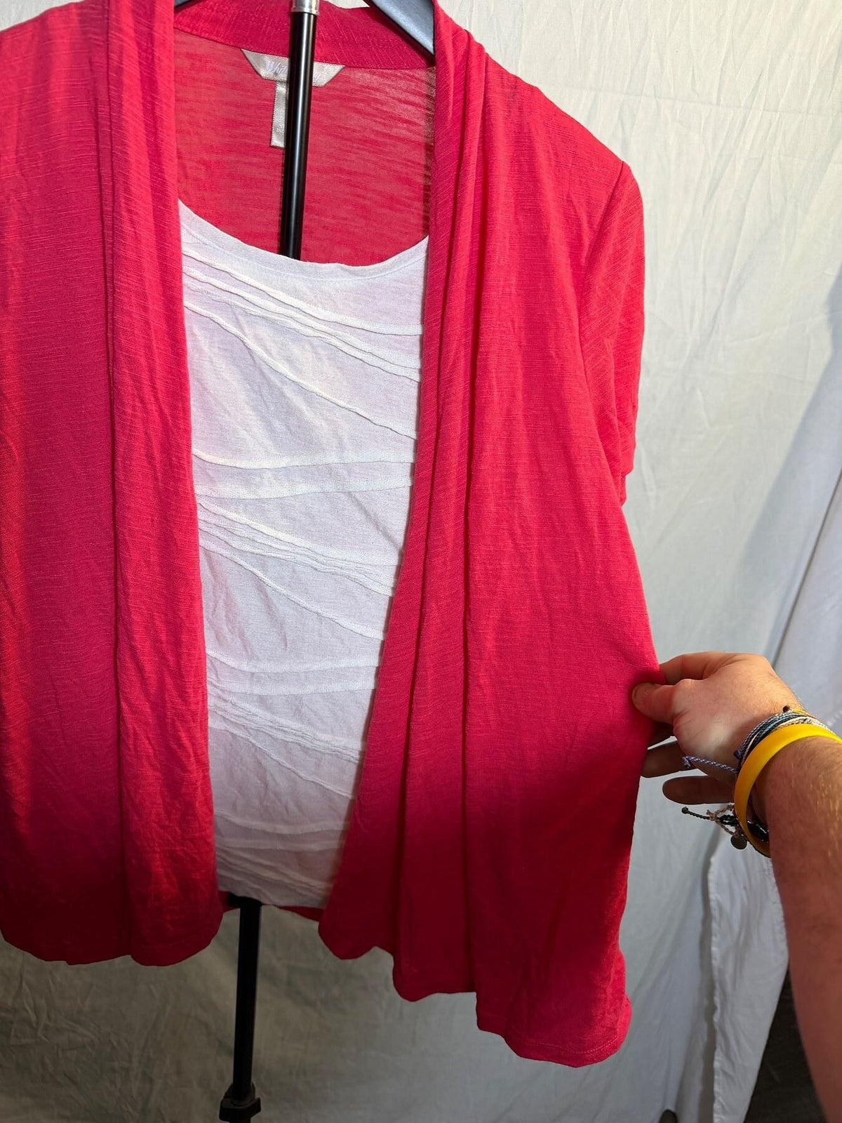 White Stag Women's Layered Look Short Sleeve Cardigan Top S/CH Creme Rouge - Wormhole Thrift