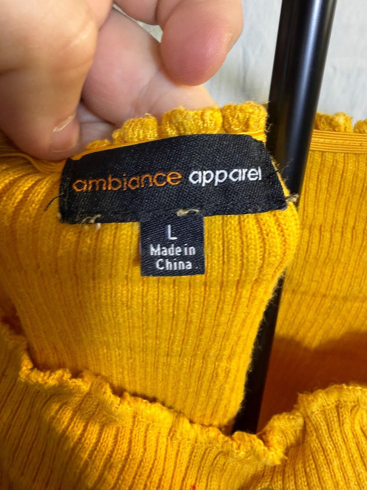 Ambiance Apparel Yellow Ribbed Lace-Up Off-Shoulder Crop Top Women's L - Wormhole Thrift