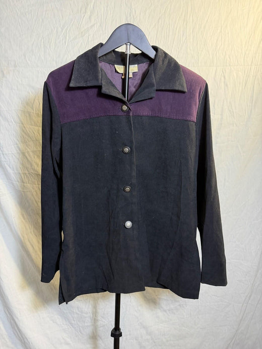 Vintage Casual Corner Black & Purple Faux Suede Button Up Blouse M - Wormhole Thrift