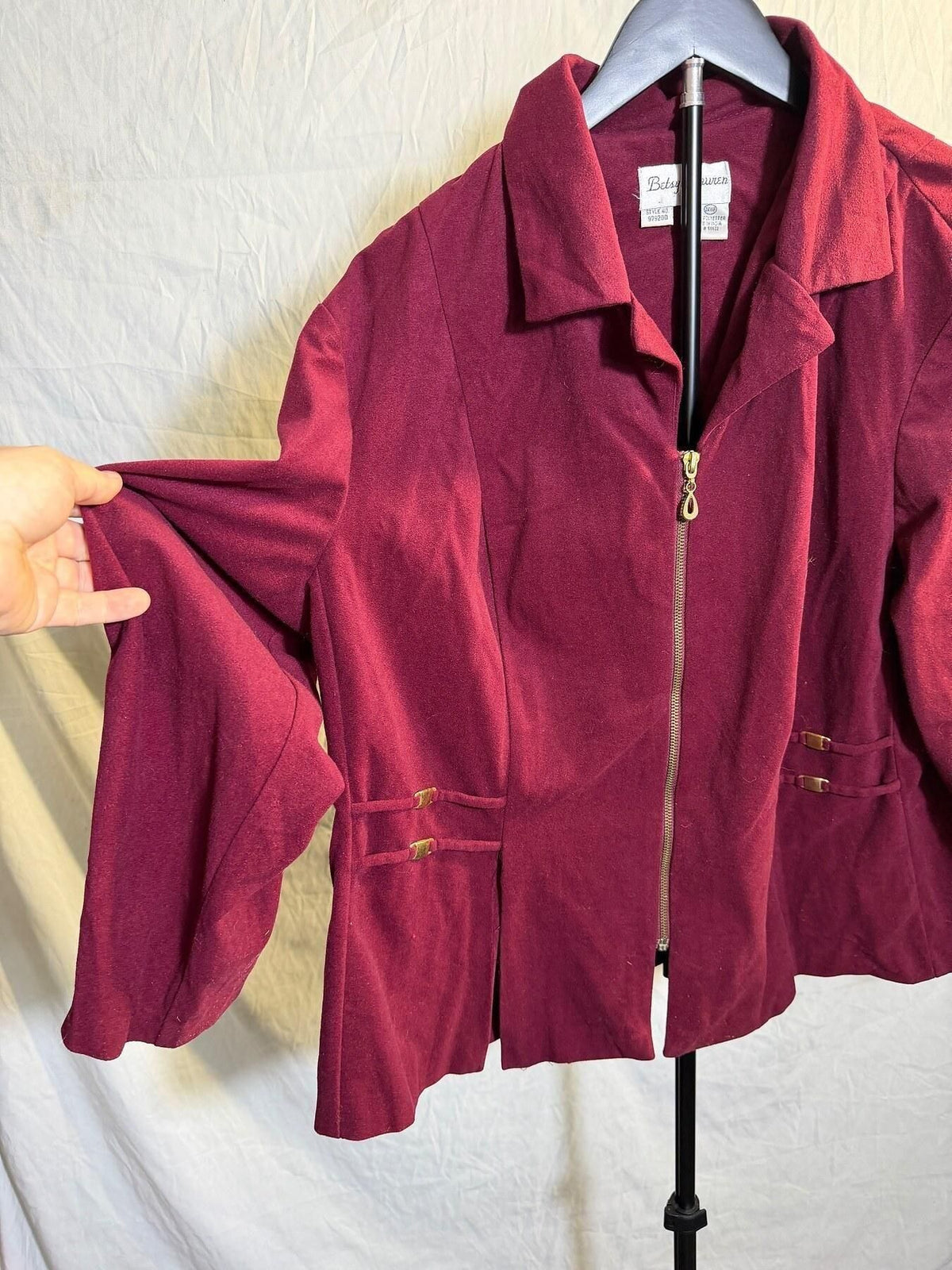 Vintage Betsy Lauren Women's 24WP Burgundy Full Zip Jacket Blazer - Wormhole Thrift