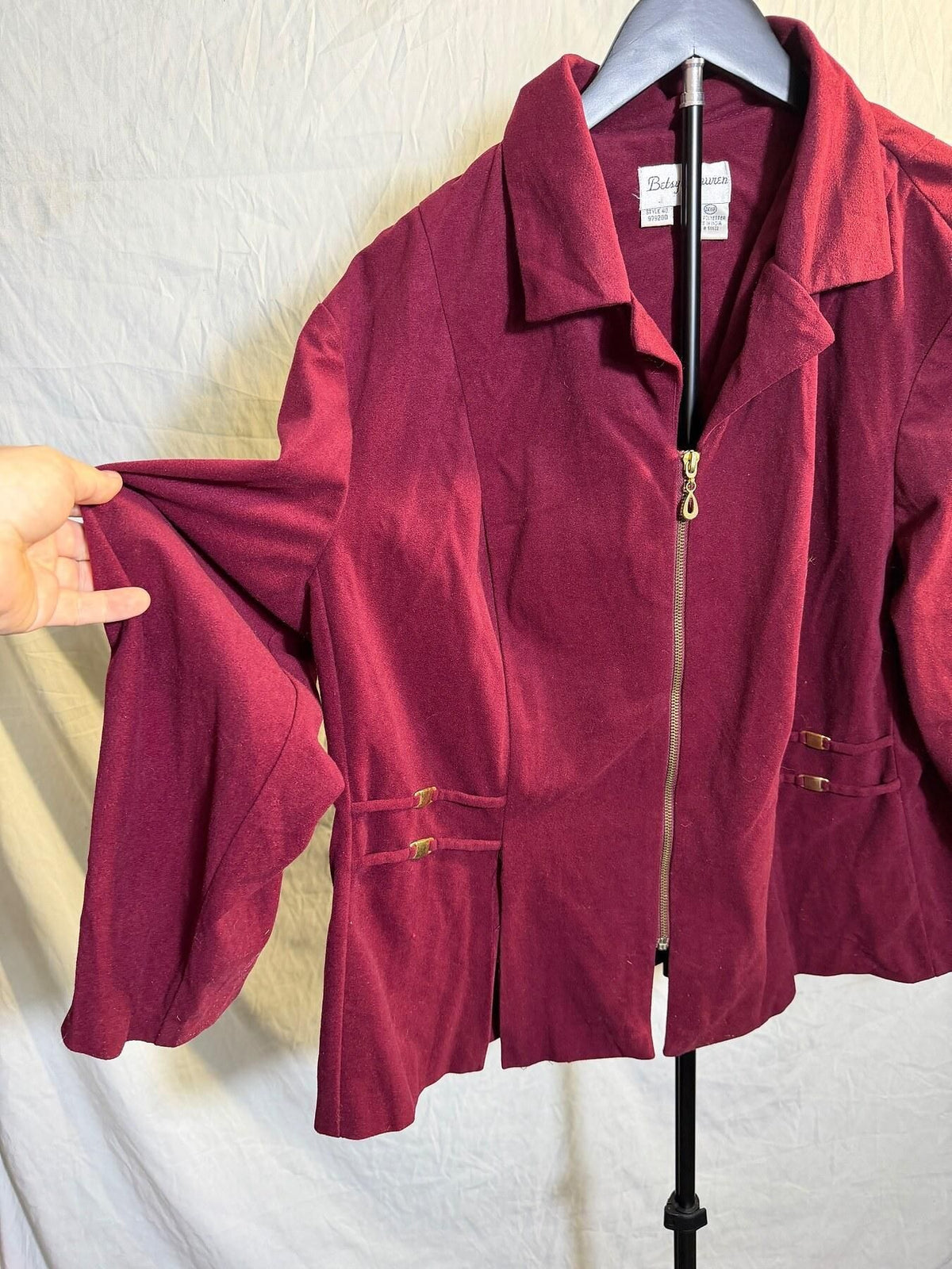 Vintage Betsy Lauren Women's 24WP Burgundy Full Zip Jacket Blazer - Wormhole Thrift