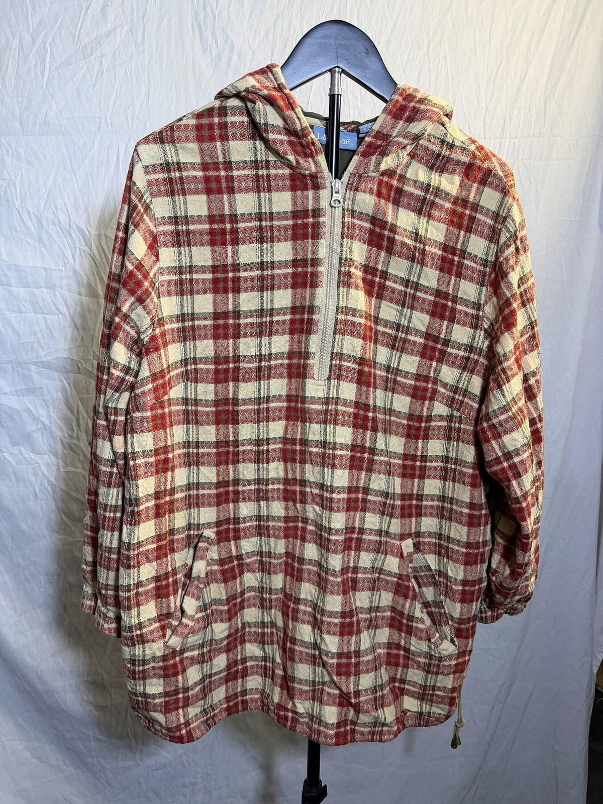 Liz & Me Women's 1X Plaid Flannel Hooded Half-Zip Pullover Shirt - Wormhole Thrift