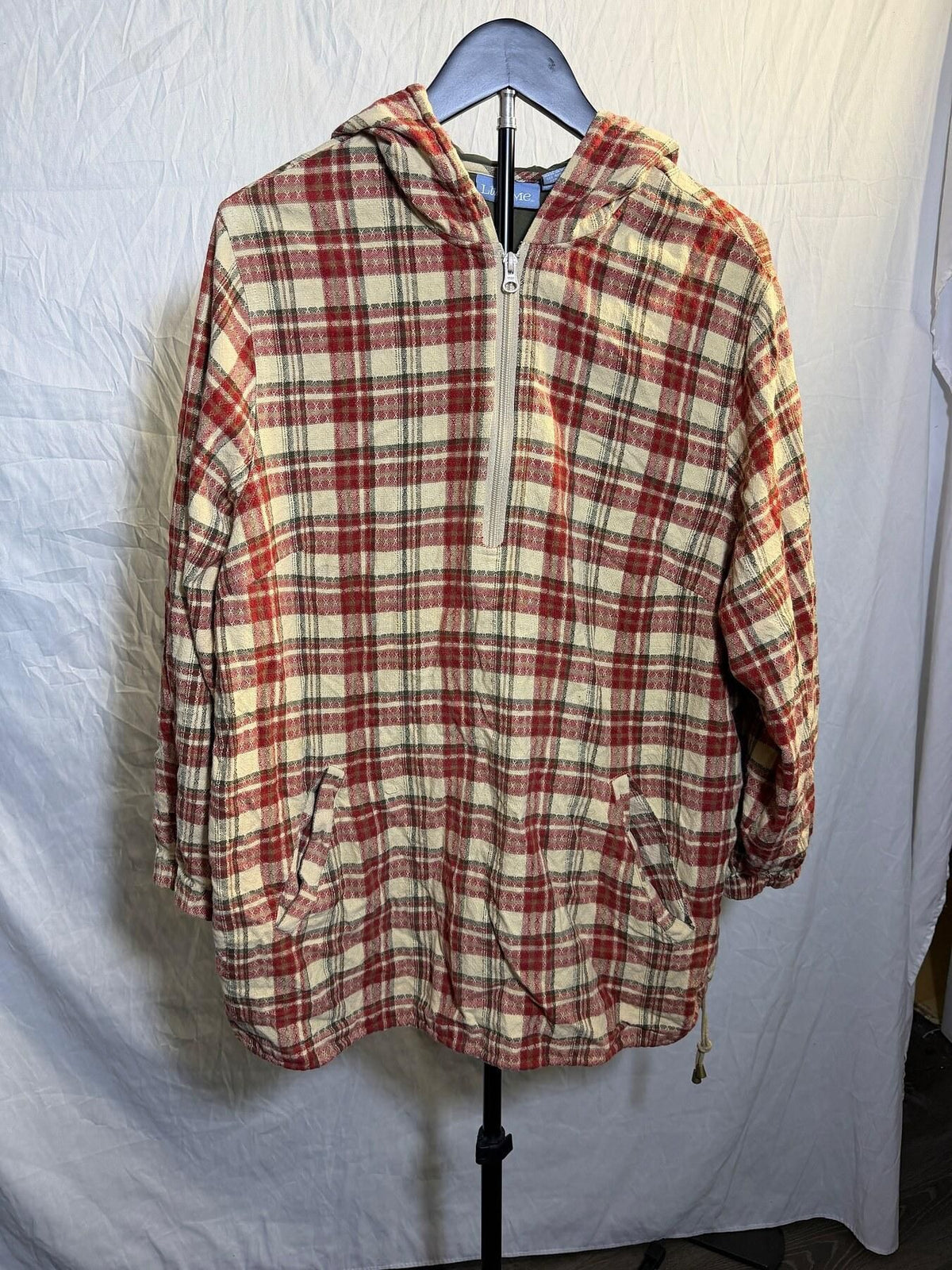 Liz & Me Women's 1X Plaid Flannel Hooded Half-Zip Pullover Shirt - Wormhole Thrift