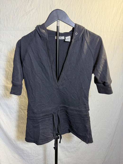 Vintage Paris Blues Women's Short Sleeve Deep V-Neck Hoodie Top Size M - Wormhole Thrift
