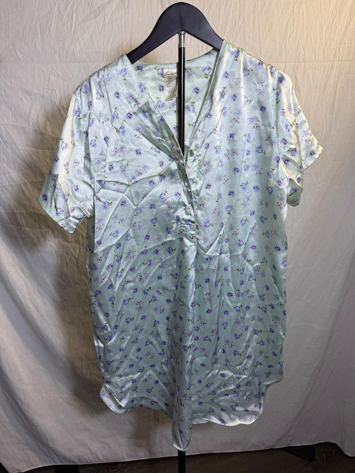 Secret Treasures Women's Small Mint Floral Short Sleeve Nightshirt - Wormhole Thrift