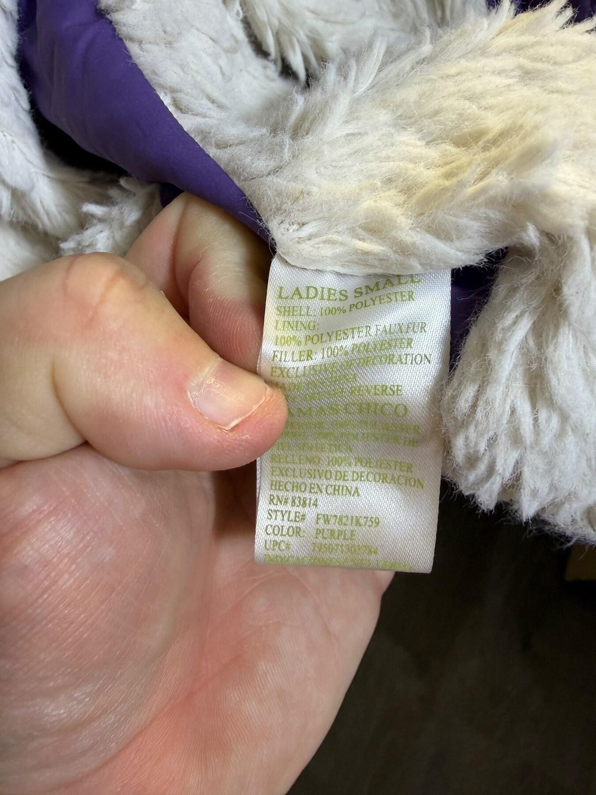 Green Tea Women's Purple Quilted Puffer Vest Faux Fur Hood Size Small - Wormhole Thrift