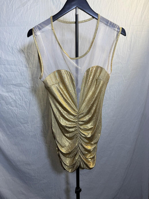 Vintage Cameo USA Gold Snakeskin Mesh Ruched Sleeveless Top - Wormhole Thrift