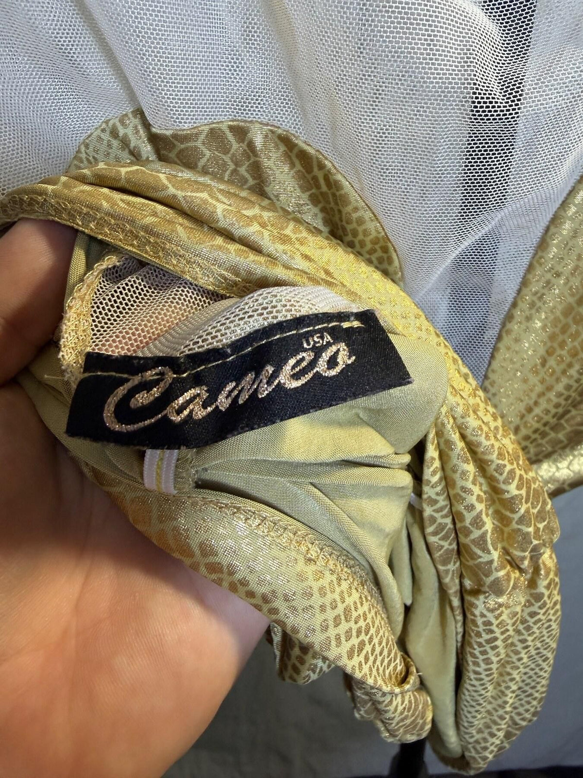 Vintage Cameo USA Gold Snakeskin Mesh Ruched Sleeveless Top - Wormhole Thrift