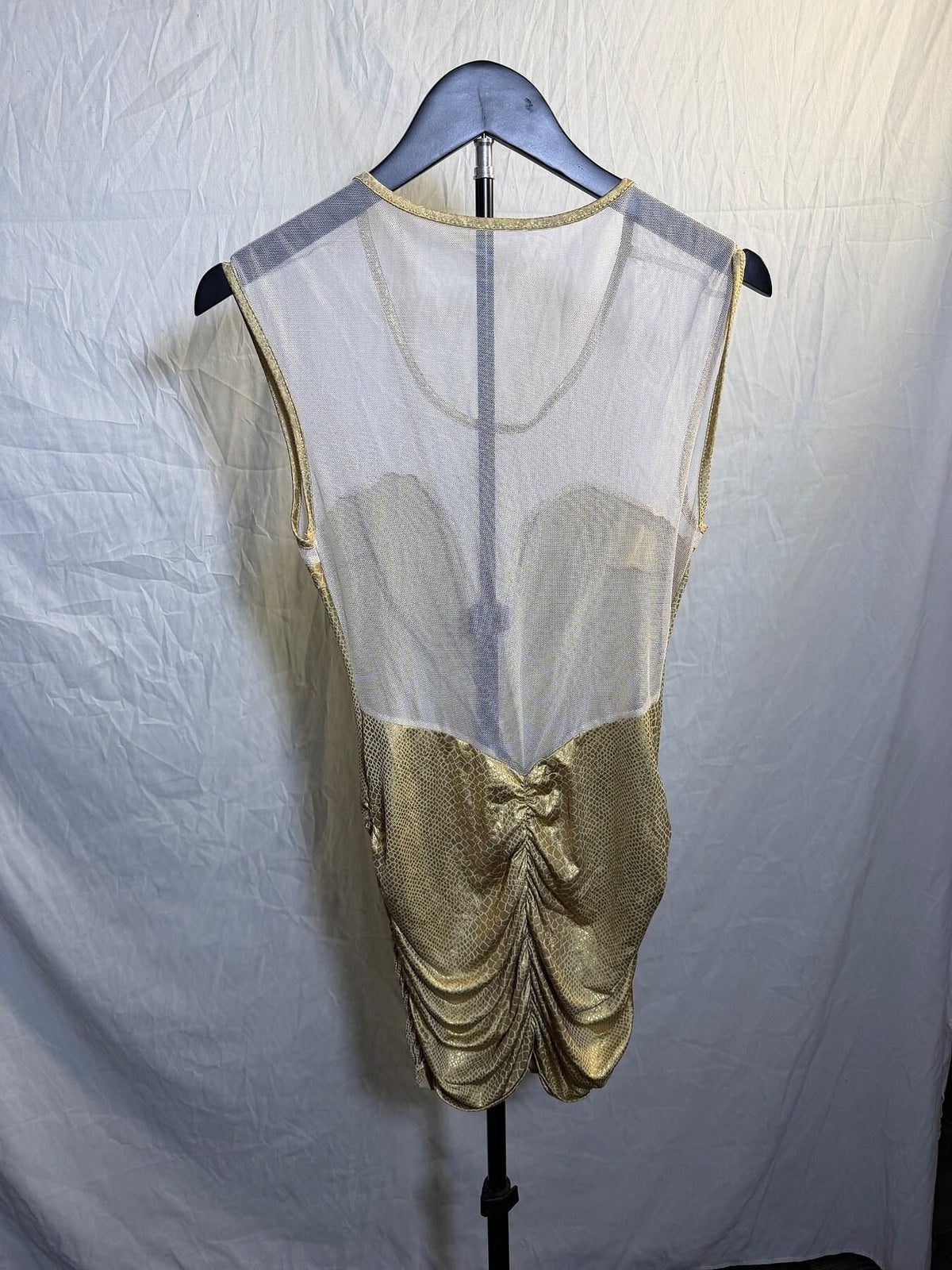 Vintage Cameo USA Gold Snakeskin Mesh Ruched Sleeveless Top - Wormhole Thrift