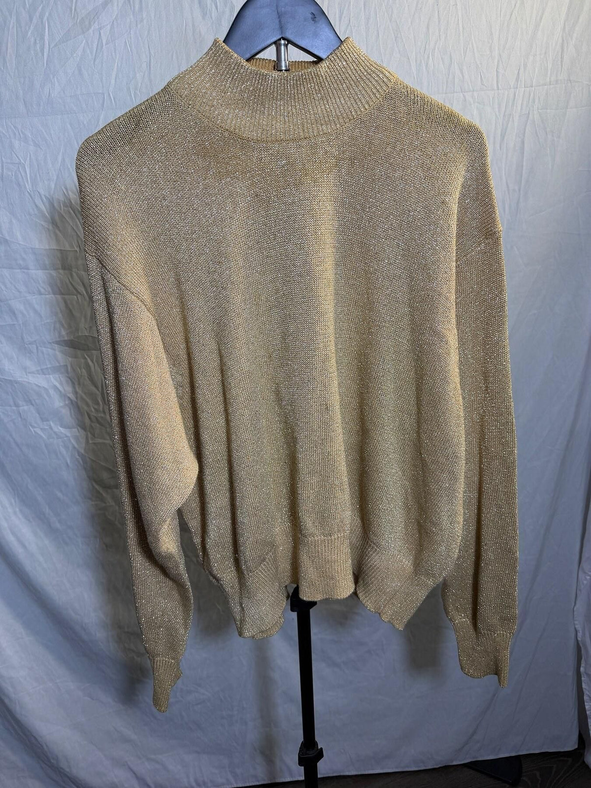 Vintage Knight's Ltd. Gold Metallic Knit Mock Neck Sweater Women's XL - Wormhole Thrift