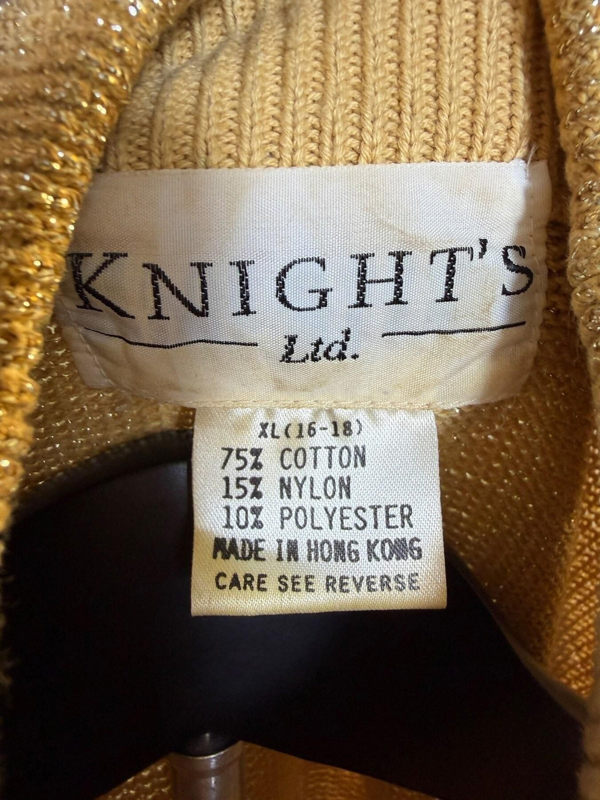Vintage Knight's Ltd. Gold Metallic Knit Mock Neck Sweater Women's XL - Wormhole Thrift