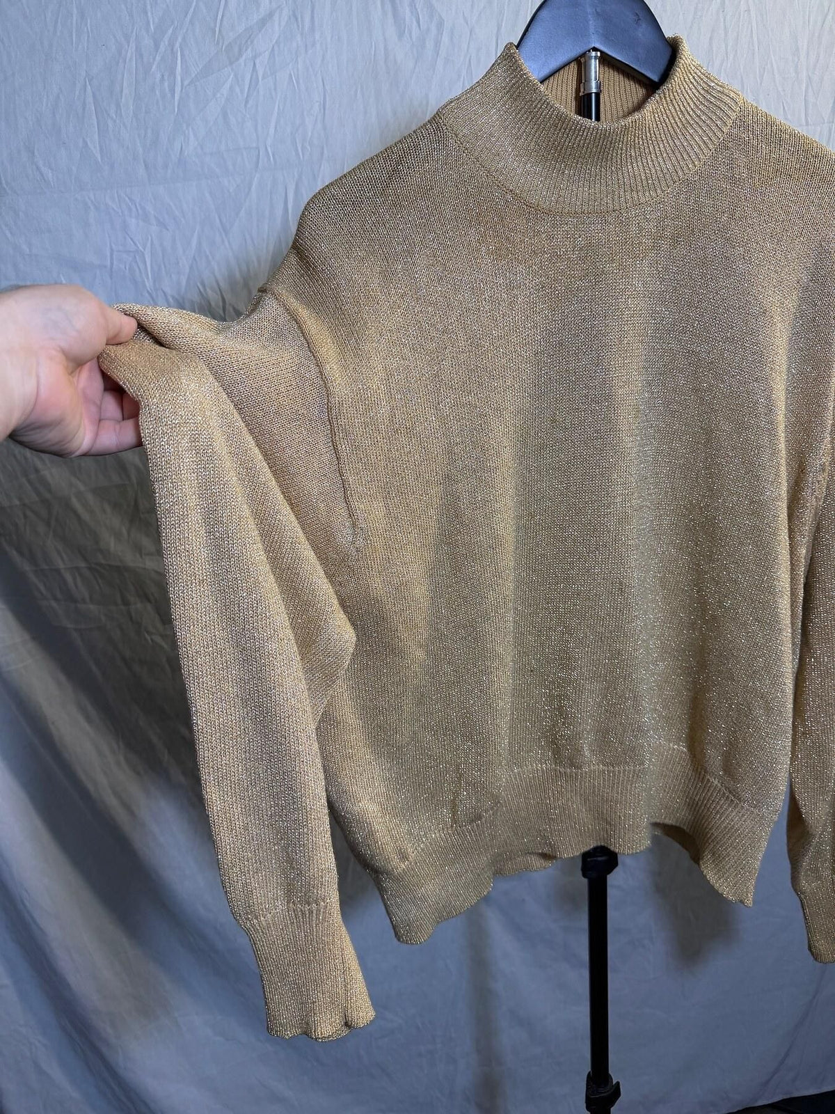 Vintage Knight's Ltd. Gold Metallic Knit Mock Neck Sweater Women's XL - Wormhole Thrift