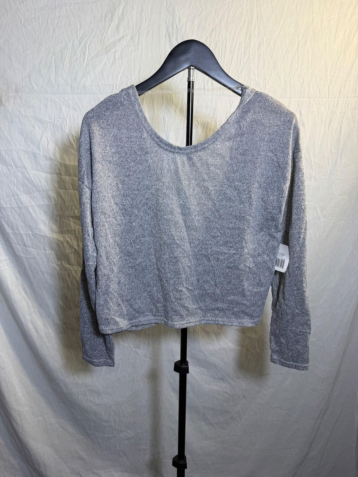Women's Grey Cropped Twist Back Long Sleeve Top Size M NWT - Wormhole Thrift