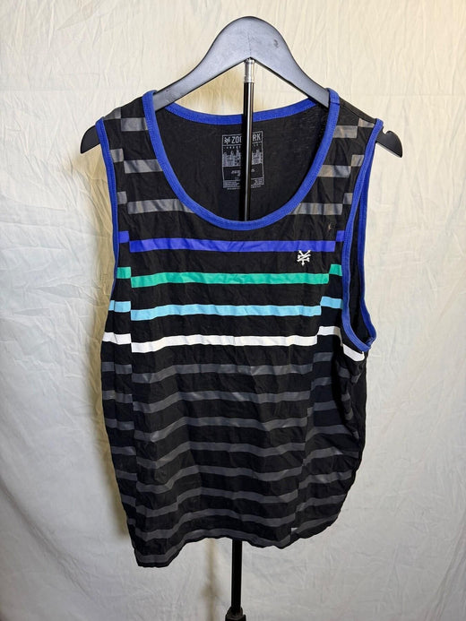 ZOO YORK Men's Large Striped Tank Top Sleeveless Shirt Black Blue Green - Wormhole Thrift