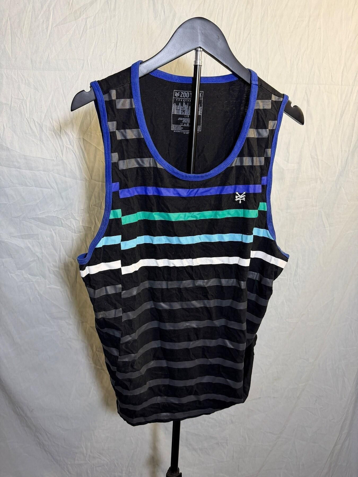 ZOO YORK Men's Large Striped Tank Top Sleeveless Shirt Black Blue Green - Wormhole Thrift