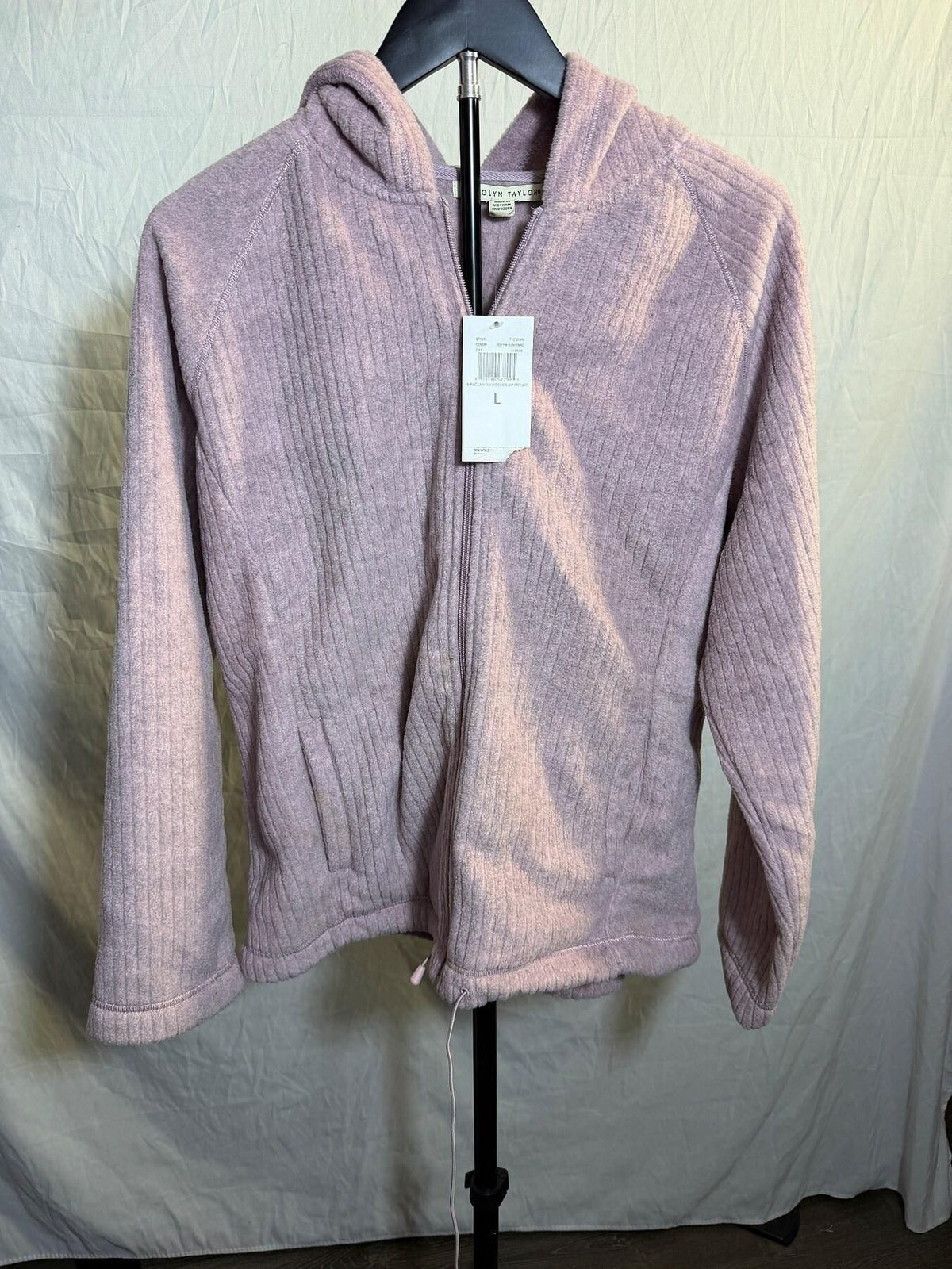 Carolyn Taylor Women's Pink Blush Ribbed Fleece Full Zip Hooded Jacket L - Wormhole Thrift