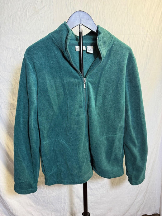 Kim Rogers Women's Medium Teal Green Full Zip Mock Neck Fleece Jacket - Wormhole Thrift
