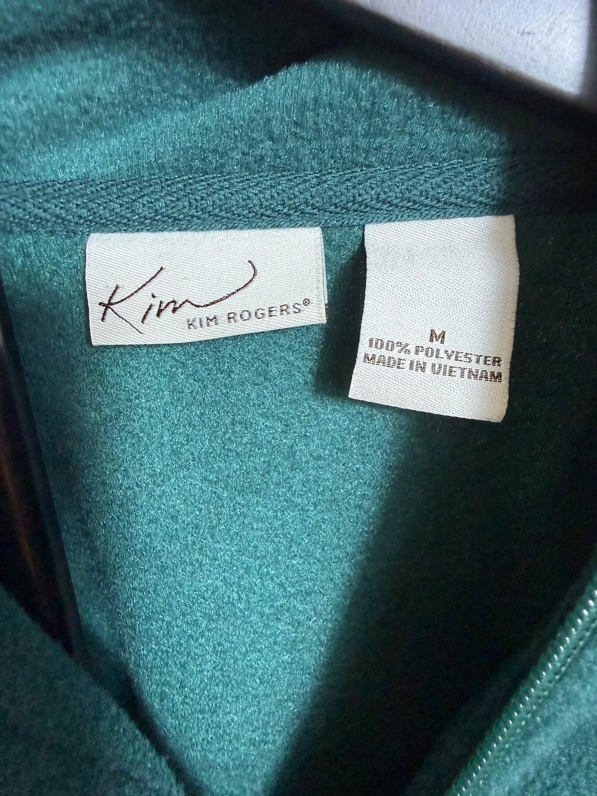 Kim Rogers Women's Medium Teal Green Full Zip Mock Neck Fleece Jacket - Wormhole Thrift
