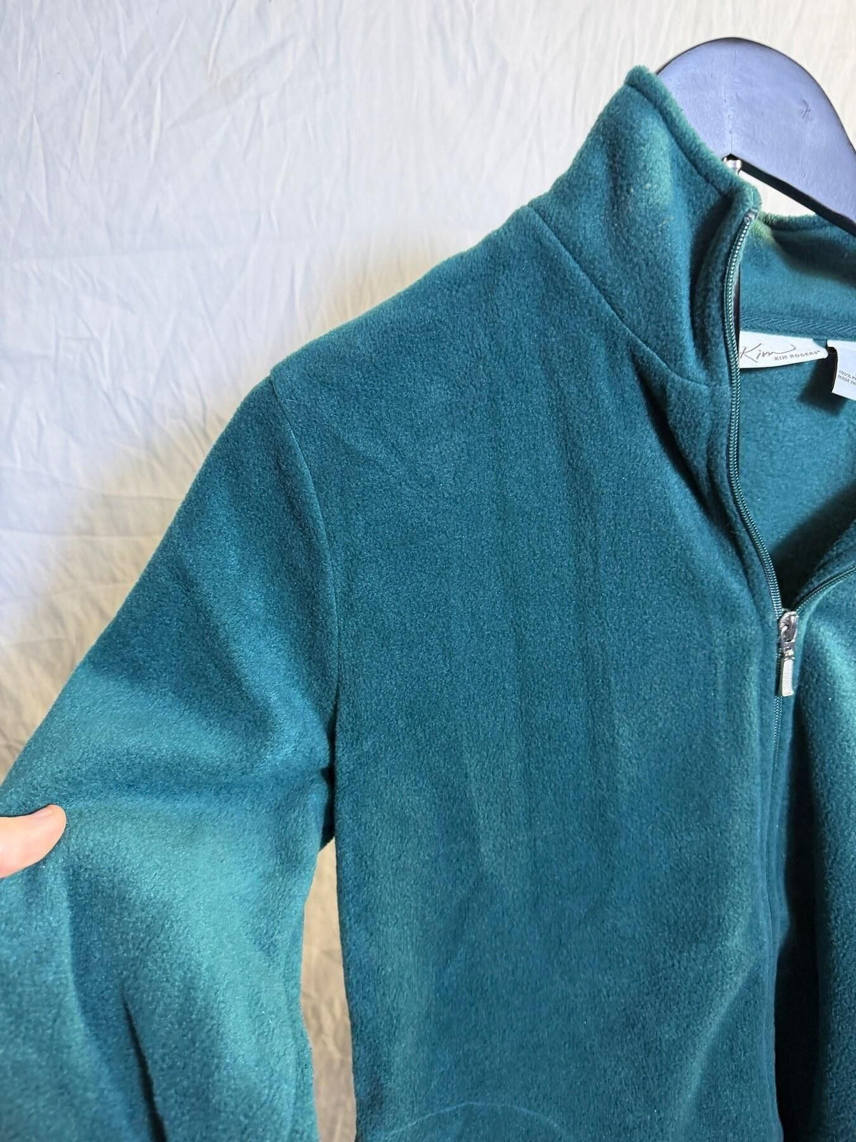 Kim Rogers Women's Medium Teal Green Full Zip Mock Neck Fleece Jacket - Wormhole Thrift