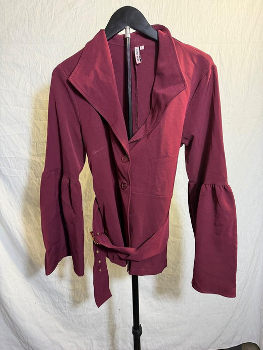 Star Style Women's Burgundy Tie-Waist Bell Sleeve Blazer Jacket Size L - Wormhole Thrift