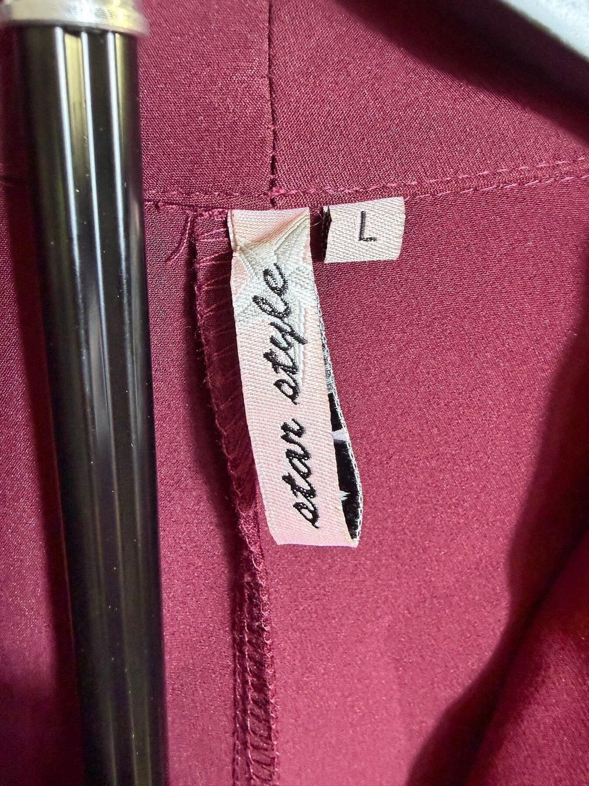 Star Style Women's Burgundy Tie-Waist Bell Sleeve Blazer Jacket Size L - Wormhole Thrift