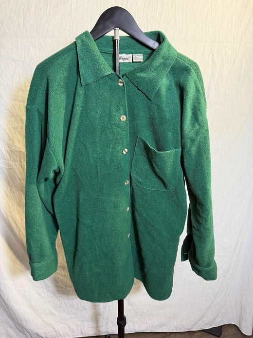 Vintage Argee Green Fleece Button-Up Shirt Jacket Size M - Wormhole Thrift