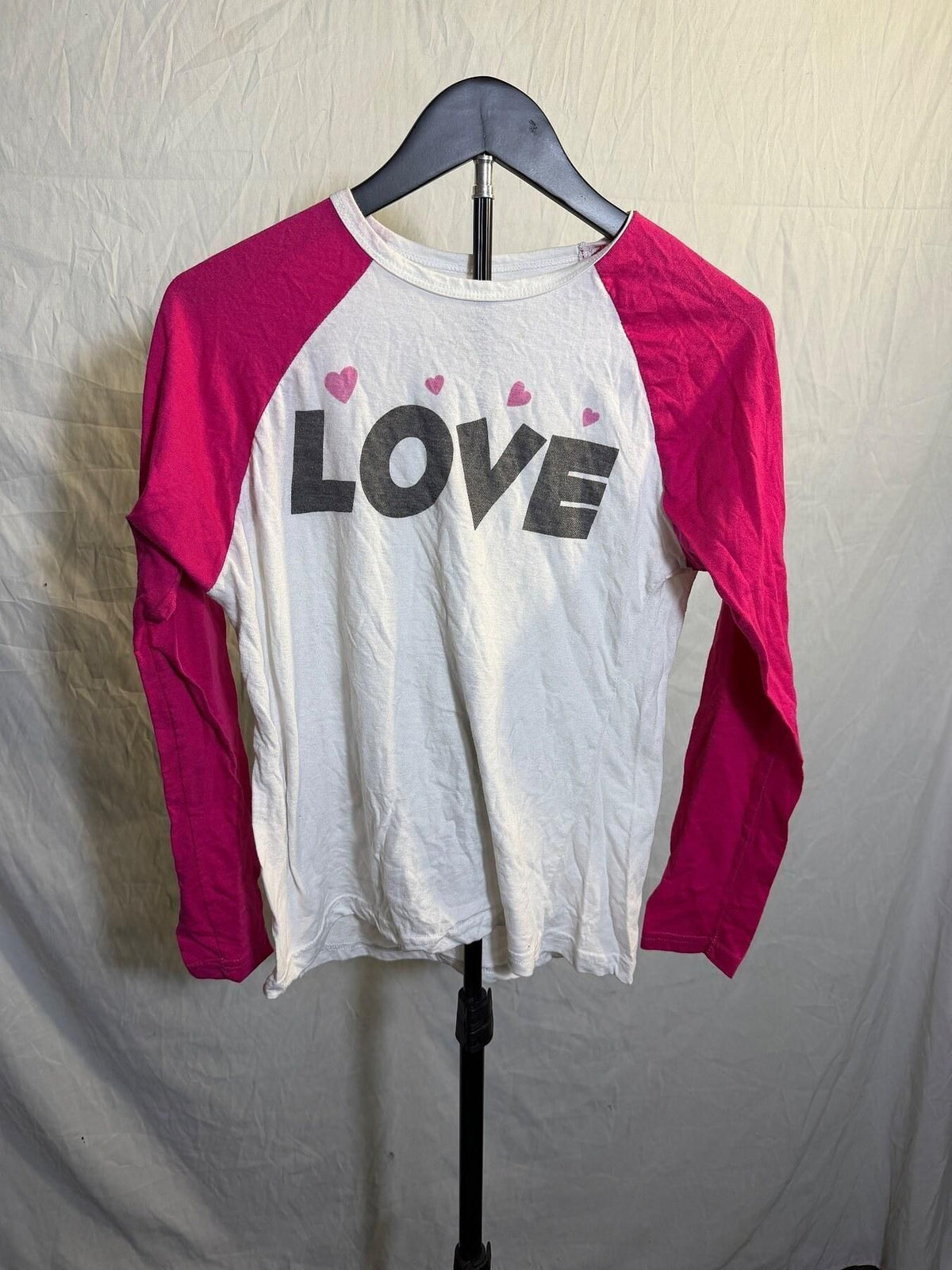 Bobbie Brooks Women's S LOVE Raglan Sleepwear Top Pink White - Wormhole Thrift