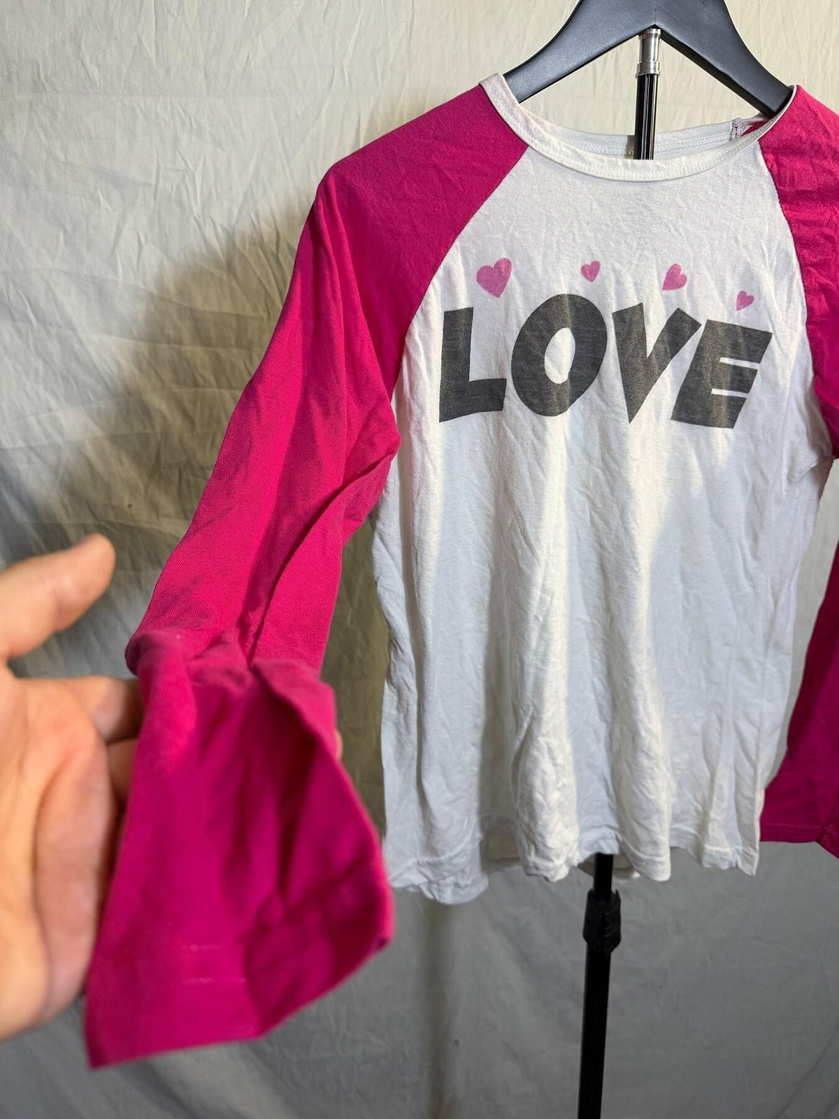 Bobbie Brooks Women's S LOVE Raglan Sleepwear Top Pink White - Wormhole Thrift