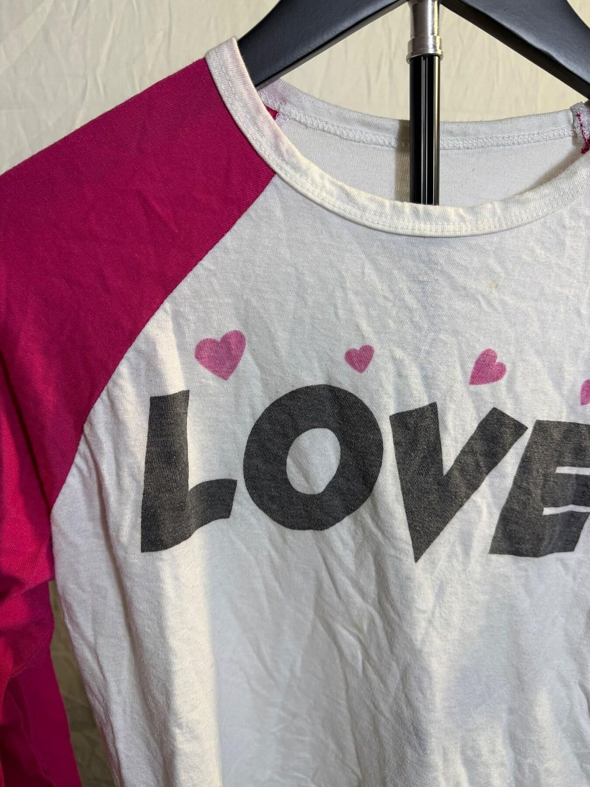 Bobbie Brooks Women's S LOVE Raglan Sleepwear Top Pink White - Wormhole Thrift