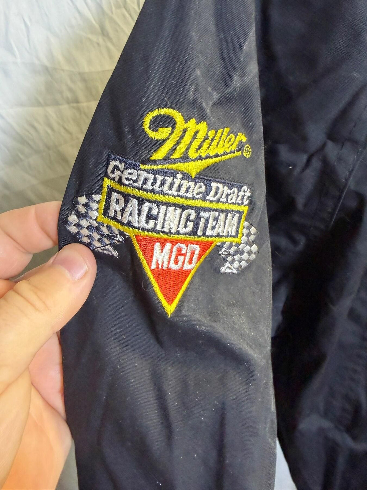Vintage Miller Genuine Draft NASCAR Racing Jacket Checkered Flag M - Wormhole Thrift