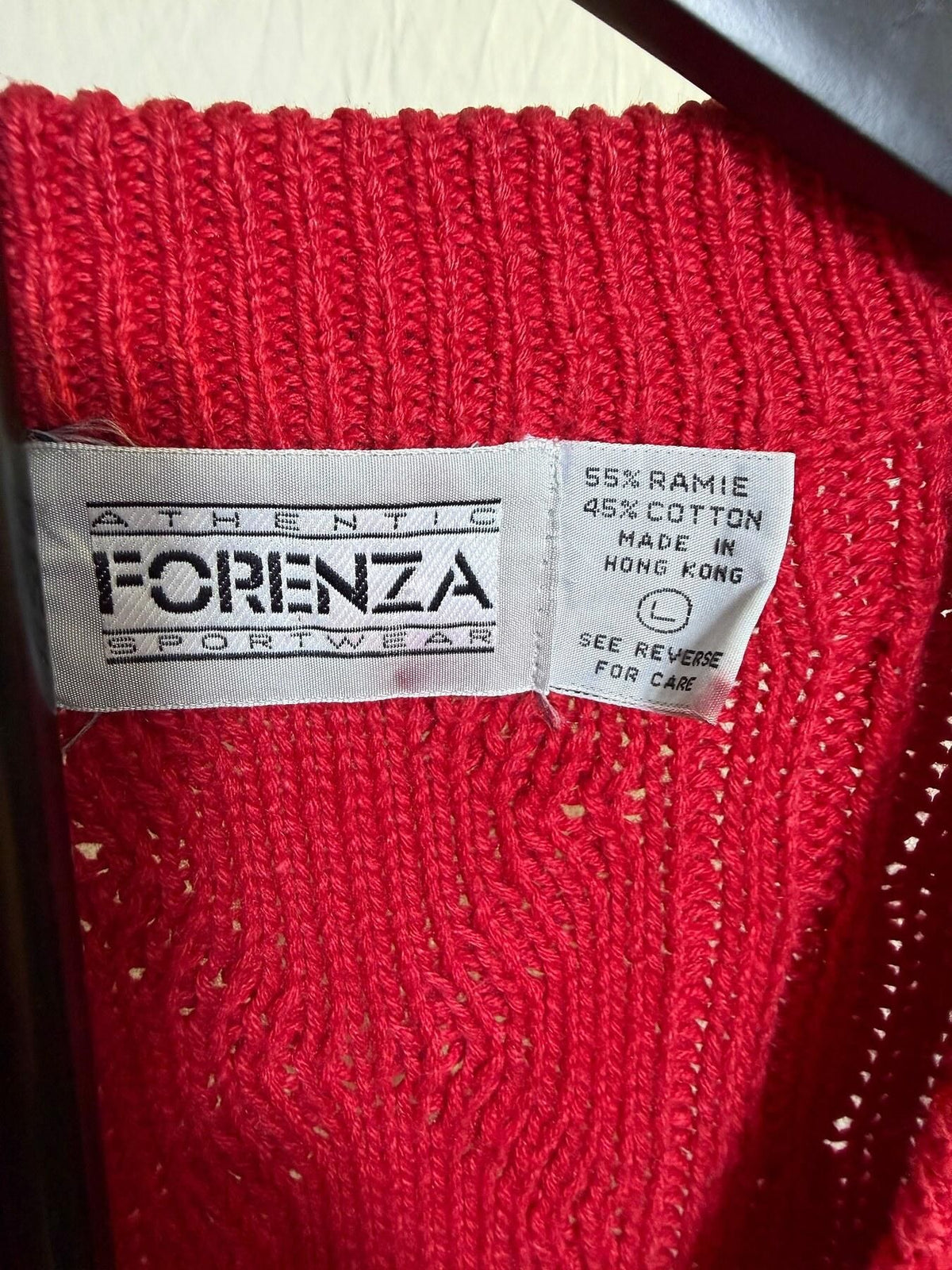 Vintage Forenza Red Cable Knit V-Neck Sweater Vest Ramie Cotton - Wormhole Thrift