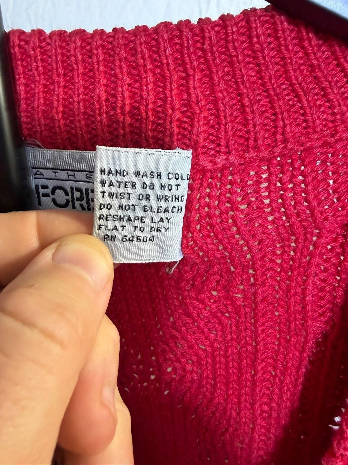 Vintage Forenza Red Cable Knit V-Neck Sweater Vest Ramie Cotton - Wormhole Thrift