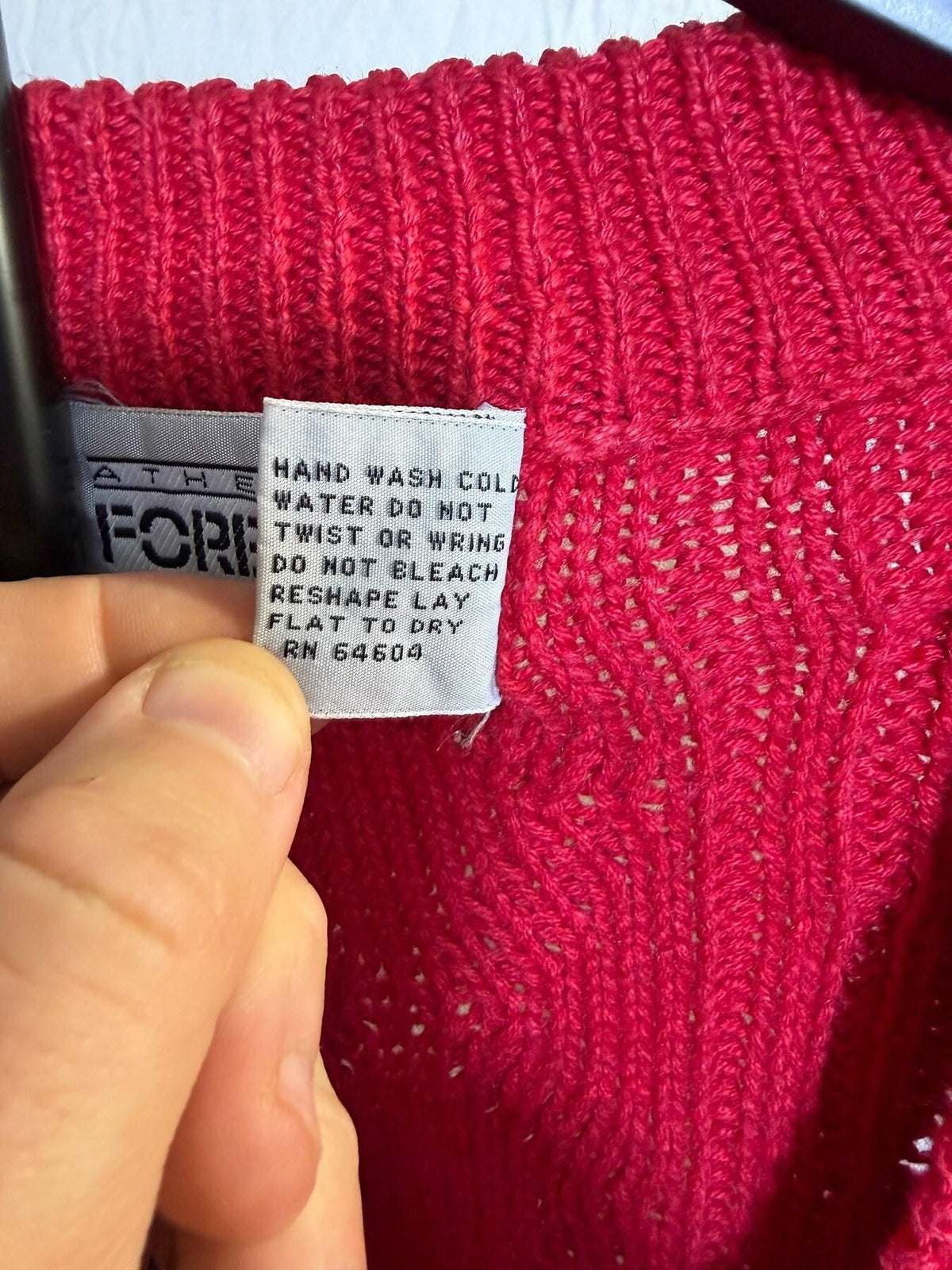 Vintage Forenza Red Cable Knit V-Neck Sweater Vest Ramie Cotton - Wormhole Thrift