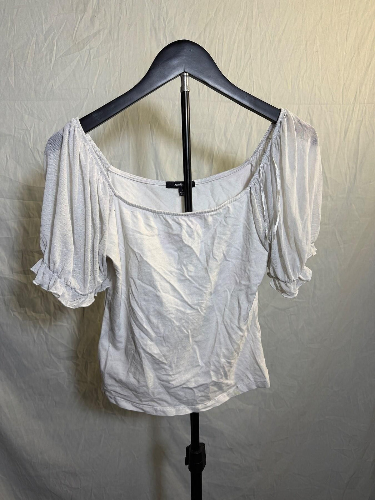 Ambiance Women's White Square Neck Puffy Sleeve Blouse Top Size L - Wormhole Thrift