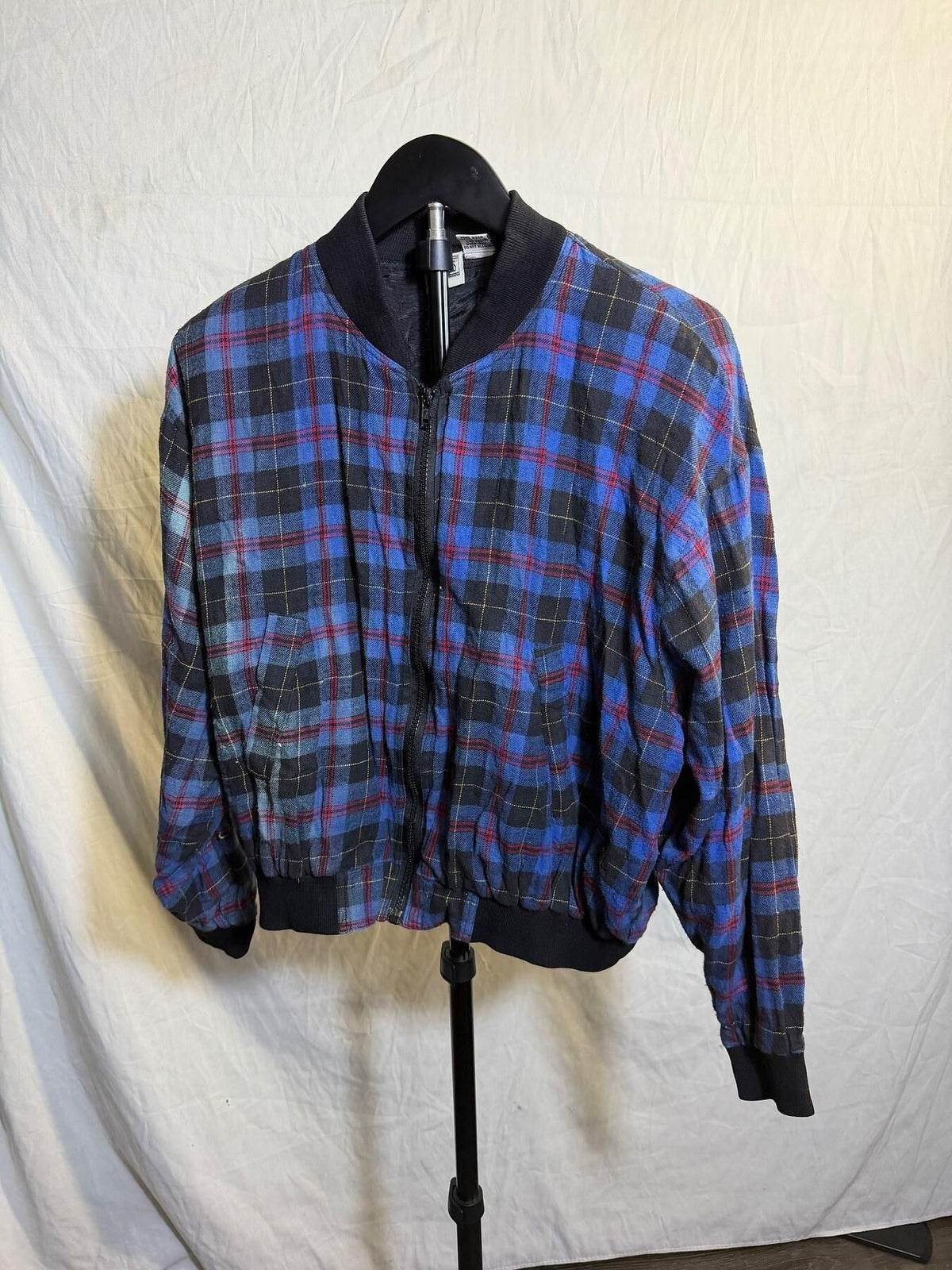 Vintage PALMETTO'S Blue Plaid Bomber Jacket - Men's Size M - Wormhole Thrift