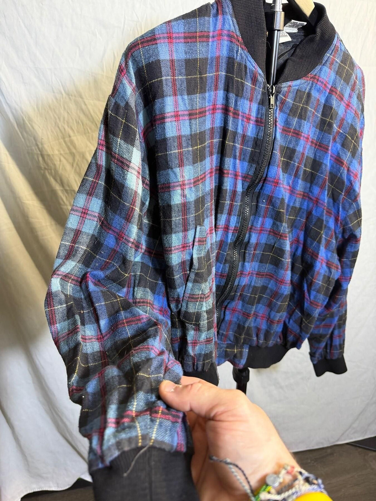 Vintage PALMETTO'S Blue Plaid Bomber Jacket - Men's Size M - Wormhole Thrift