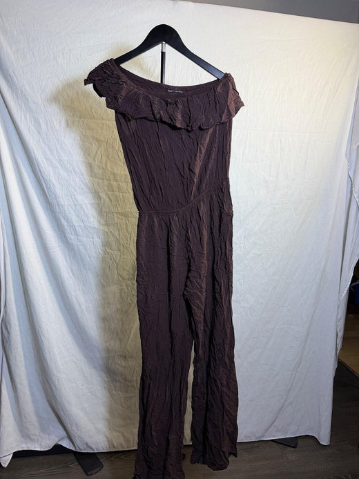 Vintage Body Central Off-Shoulder Ruffle Crinkle Rayon Jumpsuit Small - Wormhole Thrift