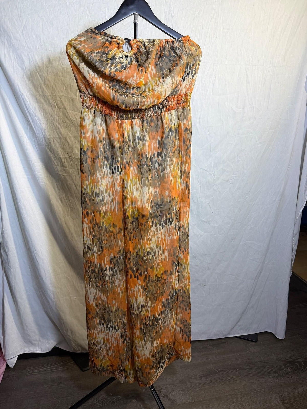 Authentic Brand Women's M Strapless Jumpsuit Orange Abstract Print - Wormhole Thrift