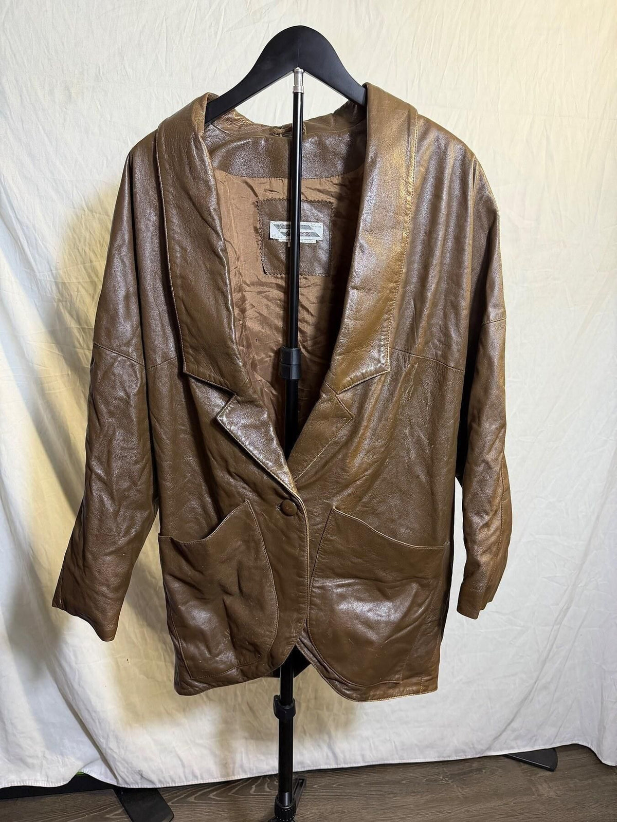 Vintage Baldini Frude Famous Brown Leather Blazer Jacket Women's M - Wormhole Thrift