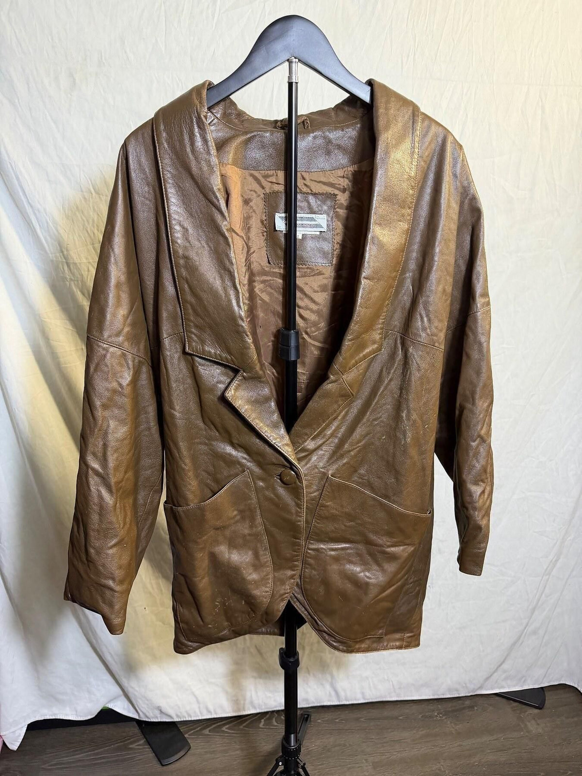 Vintage Baldini Frude Famous Brown Leather Blazer Jacket Women's M - Wormhole Thrift