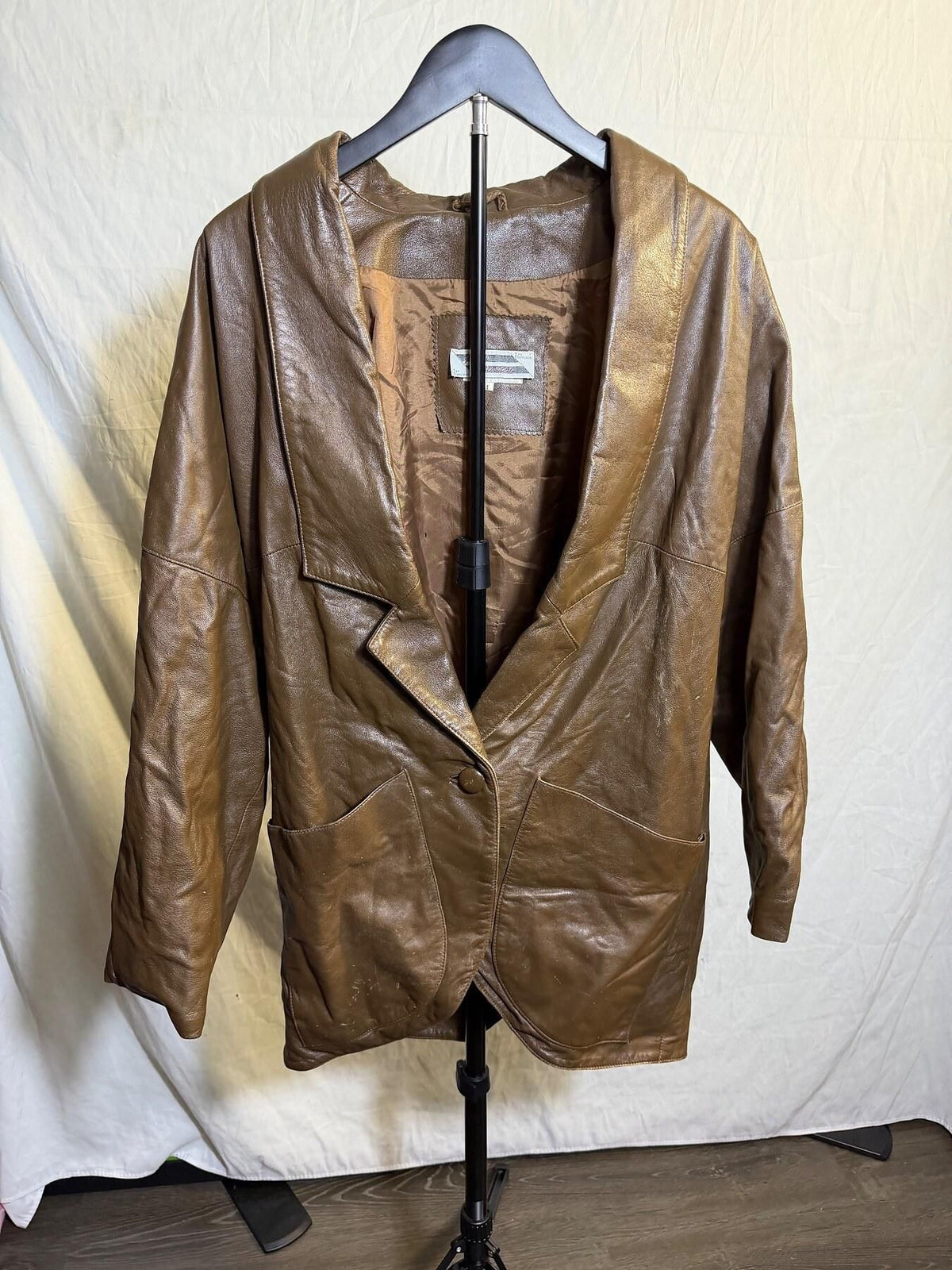 Vintage Baldini Frude Famous Brown Leather Blazer Jacket Women's M - Wormhole Thrift