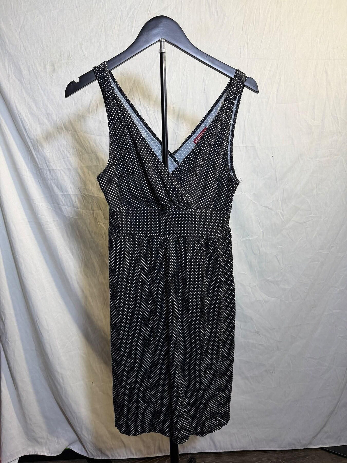 Merona Women's Small Black White Polka Dot Sleeveless V-Neck Dress - Wormhole Thrift