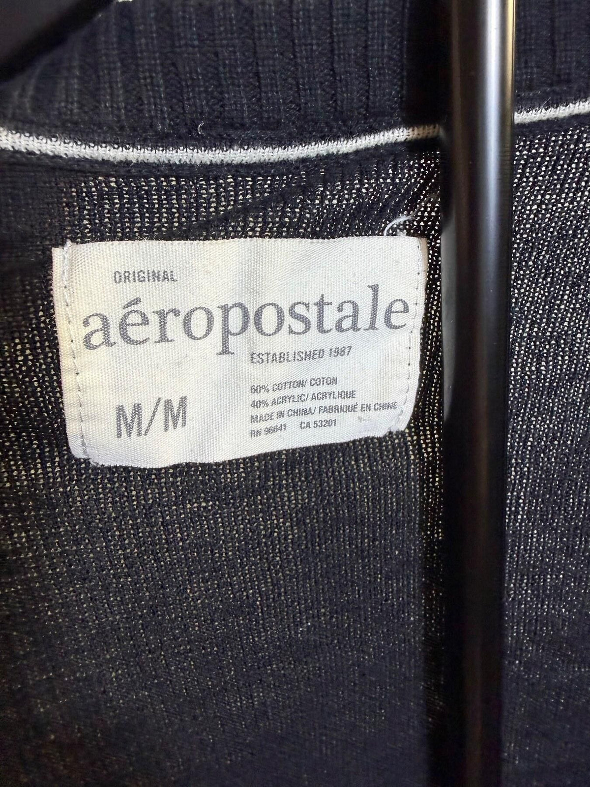 Vintage Aeropostale Black & White Striped V-Neck Cardigan Sweater M/M - Wormhole Thrift