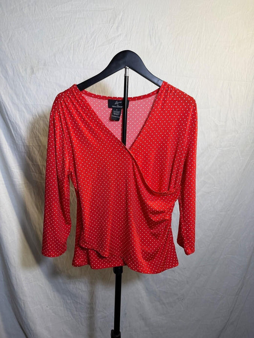 Lennie for Nina Leonard Red White Polka Dot Wrap Top Blouse Size S - Wormhole Thrift