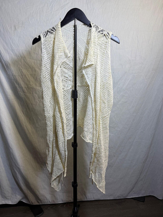 New Directions Women's Cream Cotton Open Knit Sleeveless Cardigan Vest S - Wormhole Thrift