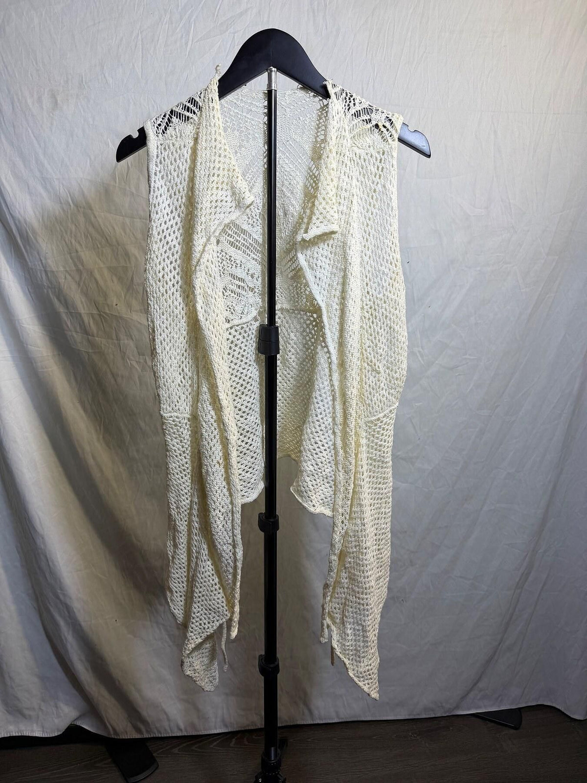 New Directions Women's Cream Cotton Open Knit Sleeveless Cardigan Vest S - Wormhole Thrift