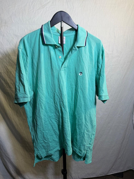 Brooks Brothers Men's L Teal Performance Polo Shirt Stylized Flag Logo - Wormhole Thrift
