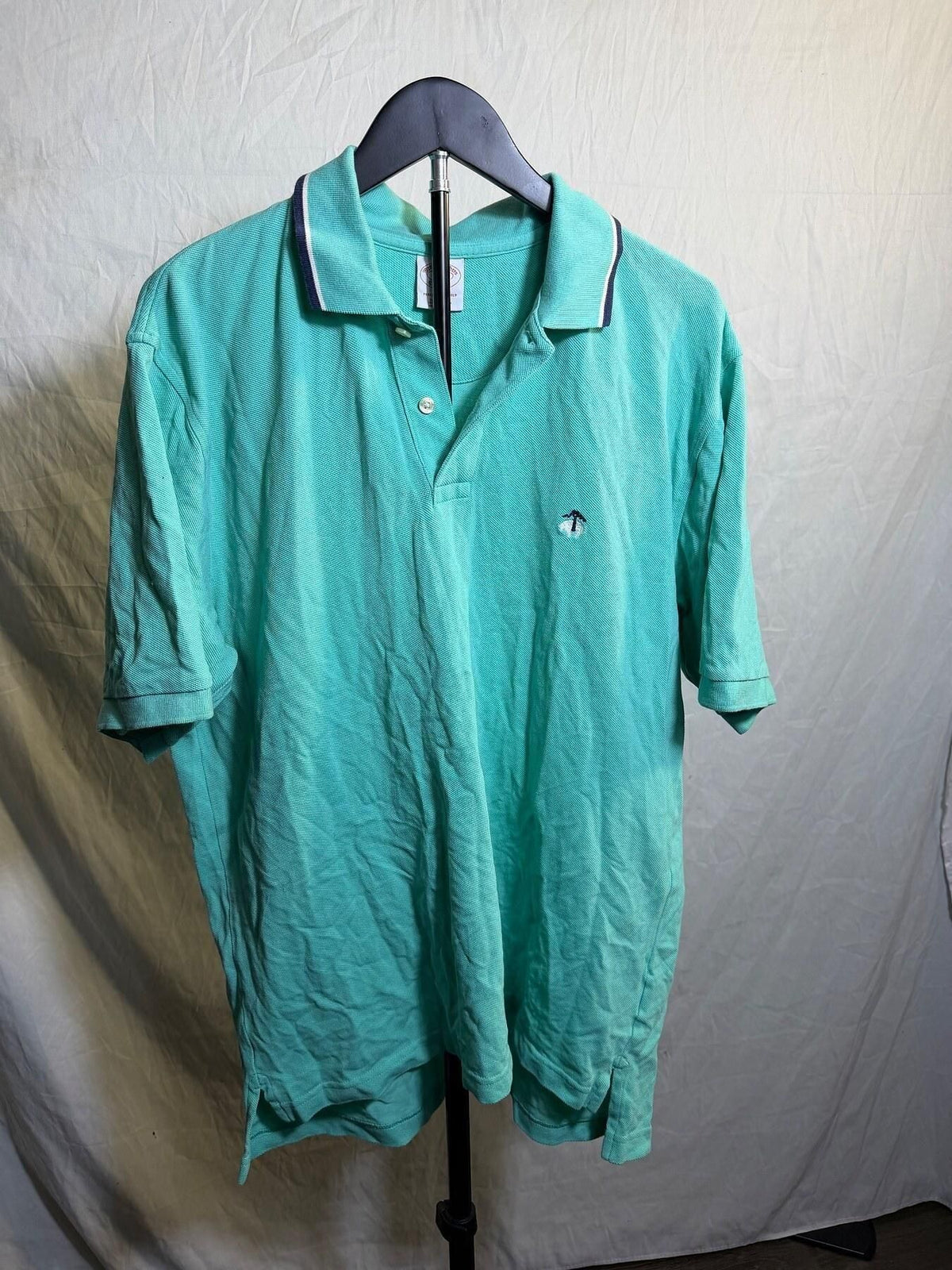 Brooks Brothers Men's L Teal Performance Polo Shirt Stylized Flag Logo - Wormhole Thrift